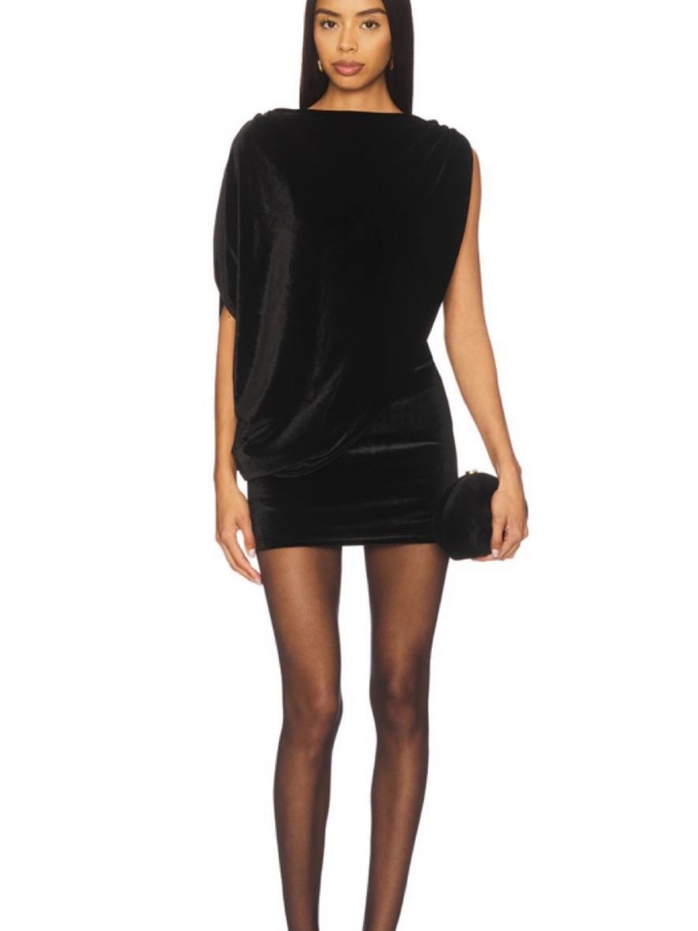 MORE TO COME Black Velvet One-Shoulder Mini Dress (purchased on revolve)